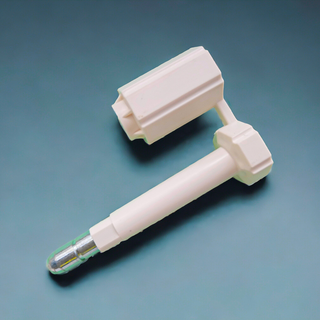 Container security bolt seals with plastic body and metal locking pin.