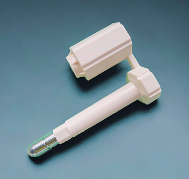 Container security bolt seals with plastic body and metal locking pin.