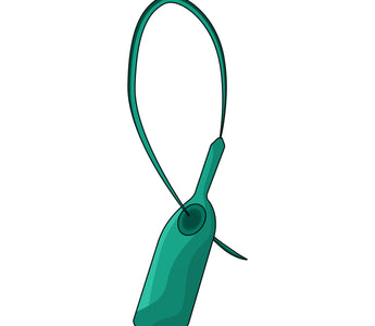 Green tamper proof seal used for securing containers and equipment.